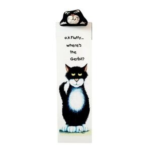 Vintage 90s Merryfield Pottery bookmark- black tuxedo cat- Mark Denman- Devon UK